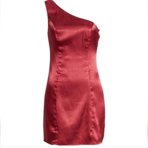 Lulus Lisette One-Shoulder Satin Jacquard Cocktail Minidress in Burgundy at Nordstrom, Size Large